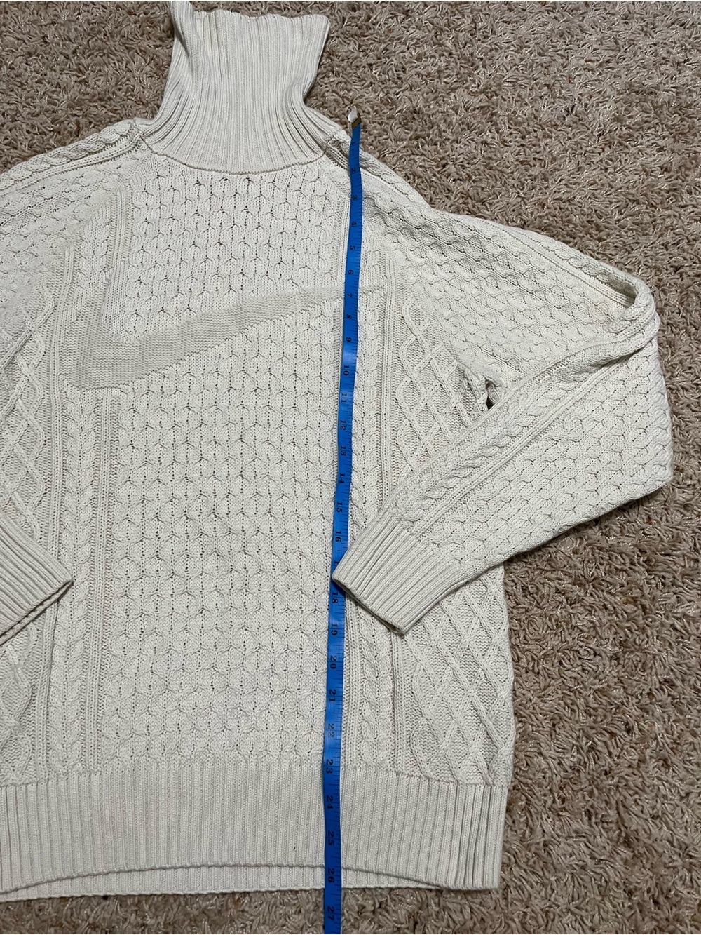 Nike Life Men's Cable Knit Turtleneck in Light Bone Wool Blend Athleisure XS - Picture 5 of 8